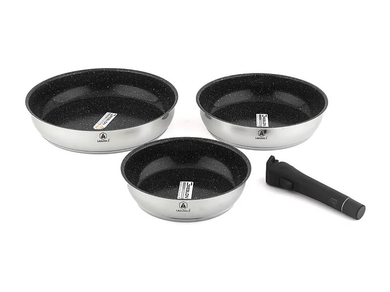Set de 3 poêles inox amovible 20/24/28cm antiadhésif - "Réactif"