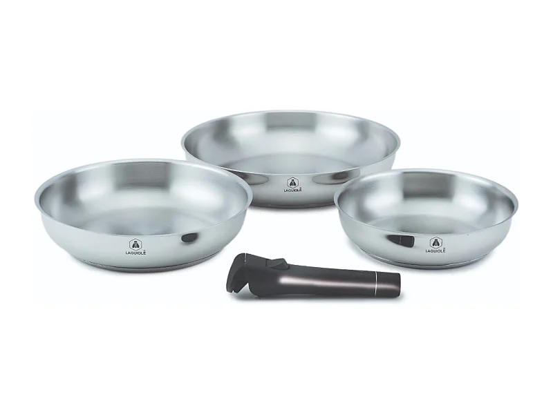 Set de 3 poêles inox amovible 20/24/28cm - "Réactif"