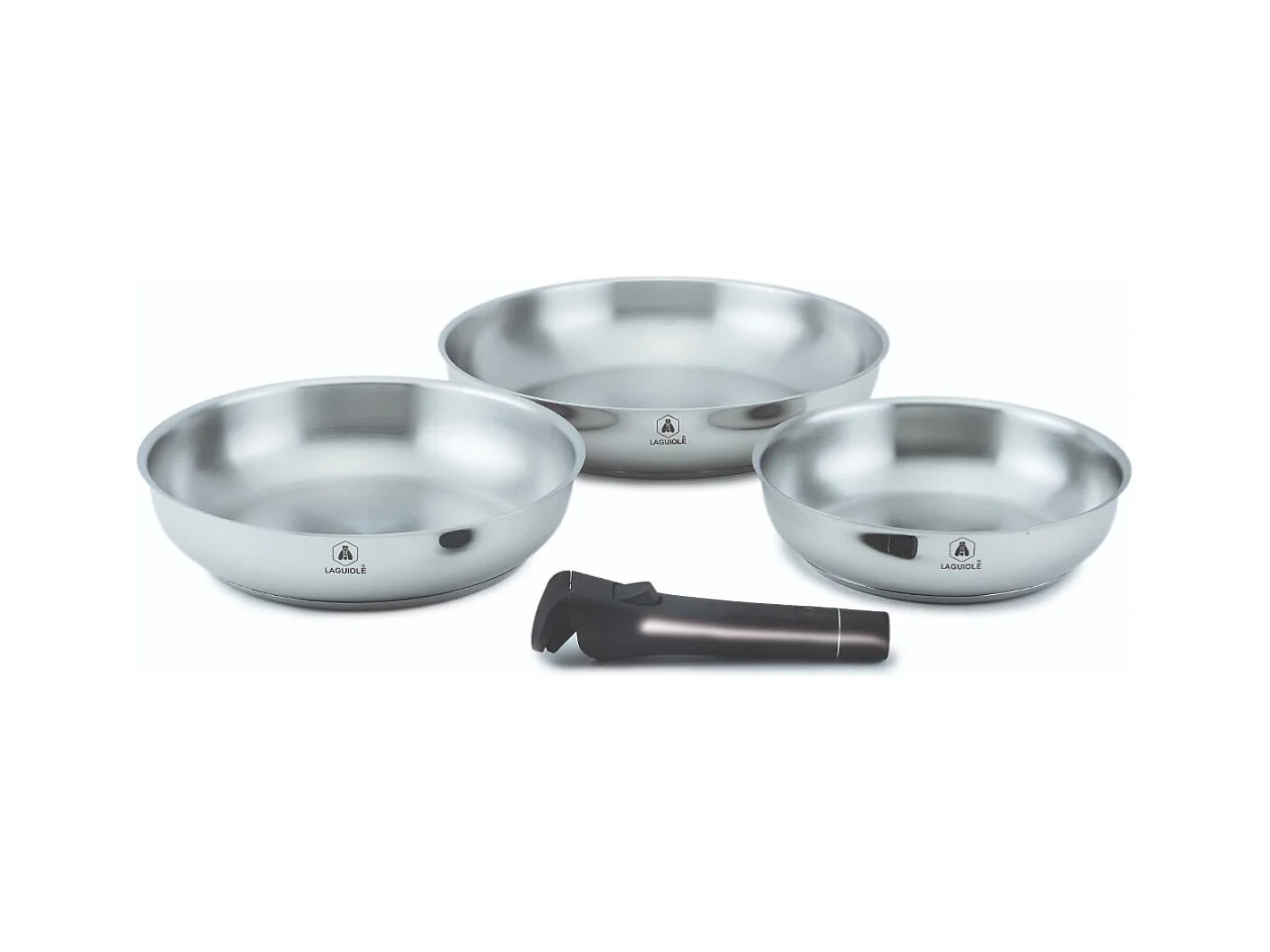 Set de 3 poêles inox amovible 20/24/28cm - "Réactif"