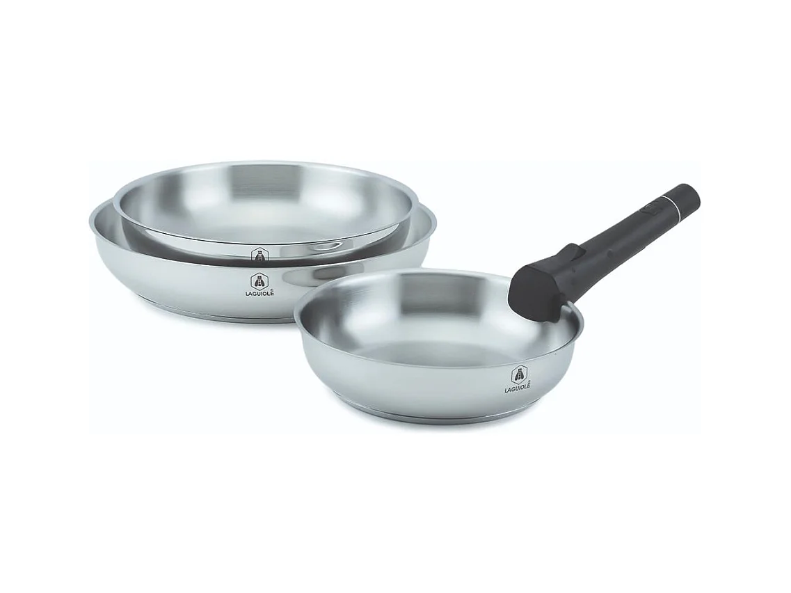 Set de 3 poêles inox amovible 20/24/28cm - "Réactif"
