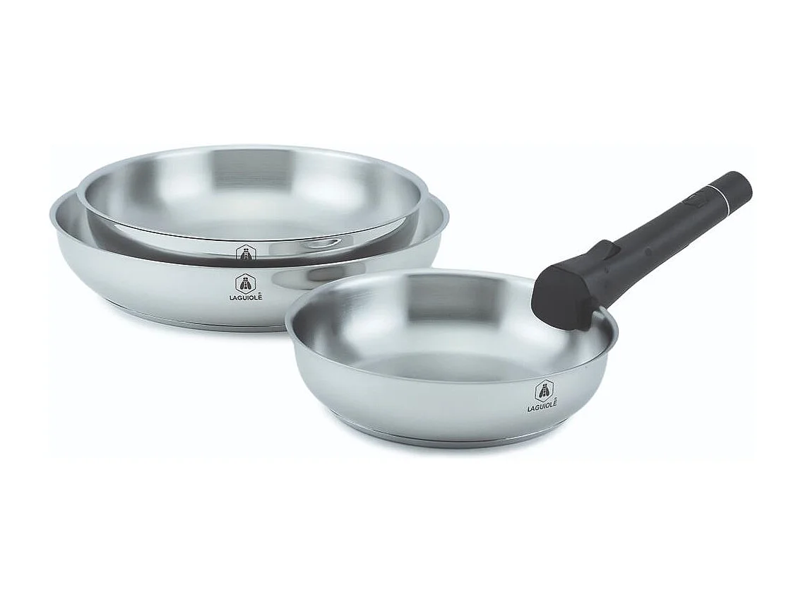 Set de 3 poêles inox amovible 20/24/28cm - "Réactif"