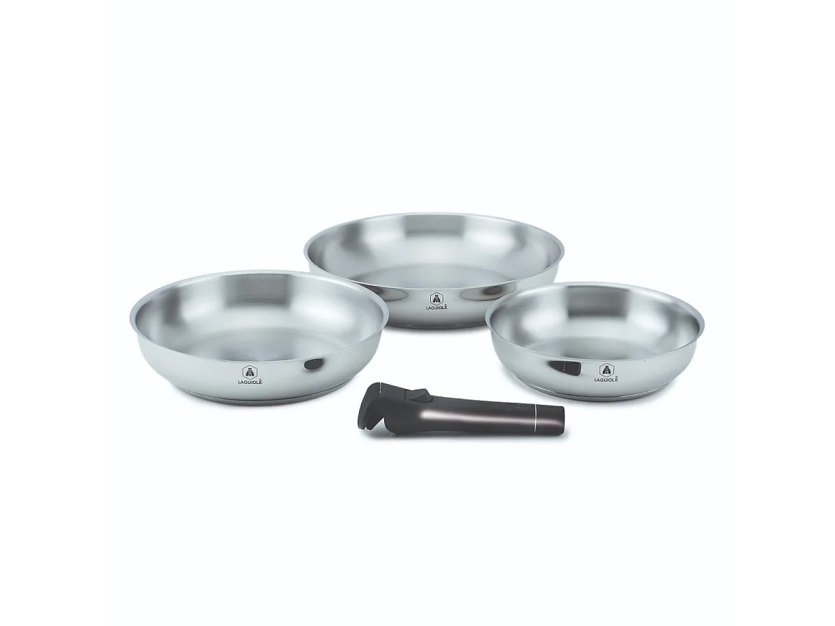Set de 3 poêles inox amovible 20/24/28cm - "Réactif"