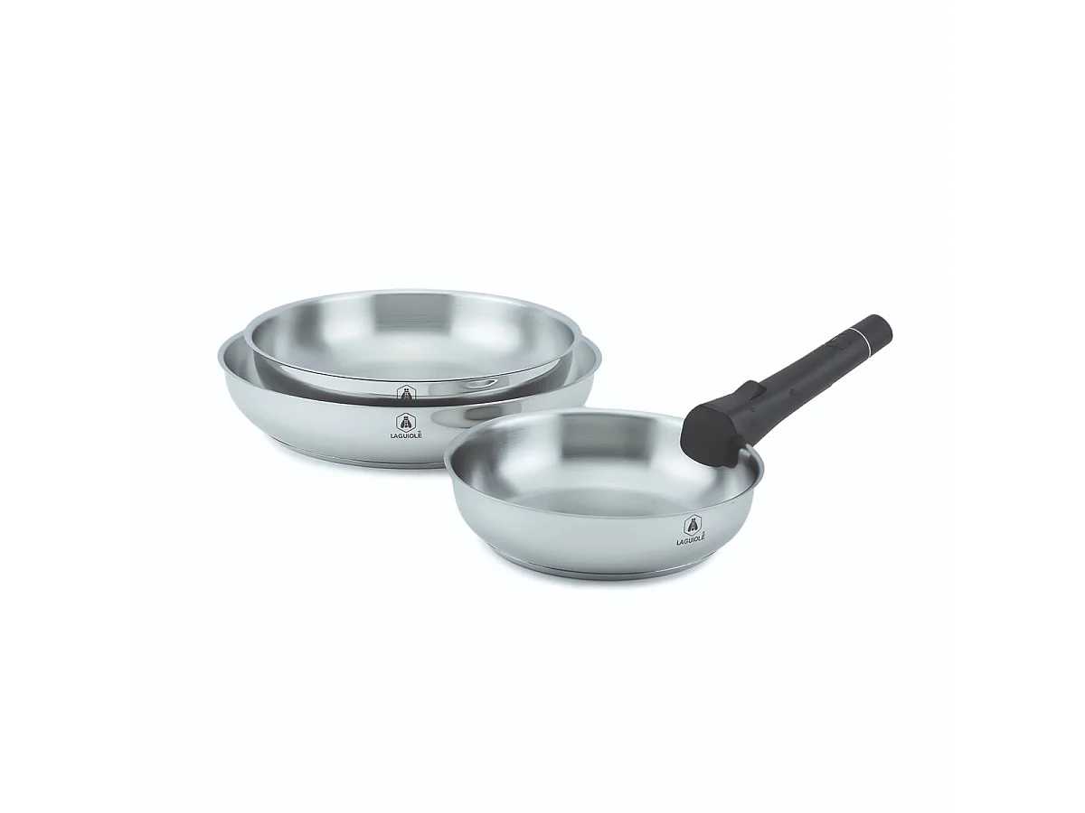 Set de 3 poêles inox amovible 20/24/28cm - "Réactif"