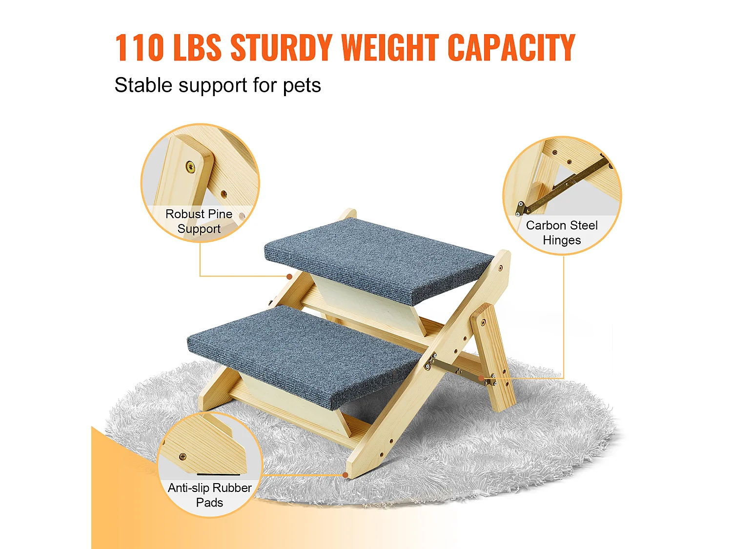 Scale per Cani, SucceBuy Scale in Legno per Animali Domestici 2 Gradini 2 in 1 Pieghevoli, Capacità 50 kg