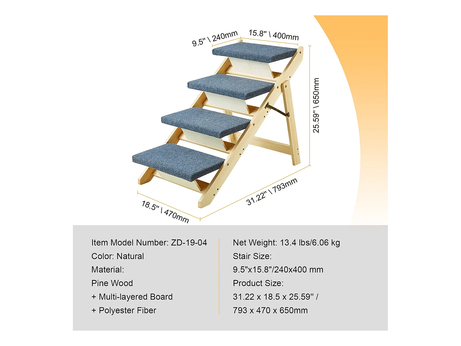 Escaliers pour Chiens, SucceBuy Pet Step Escalier en Bois Pliable pour Animaux de Compagnie à 4 Marches 2 en 1, 68 kg