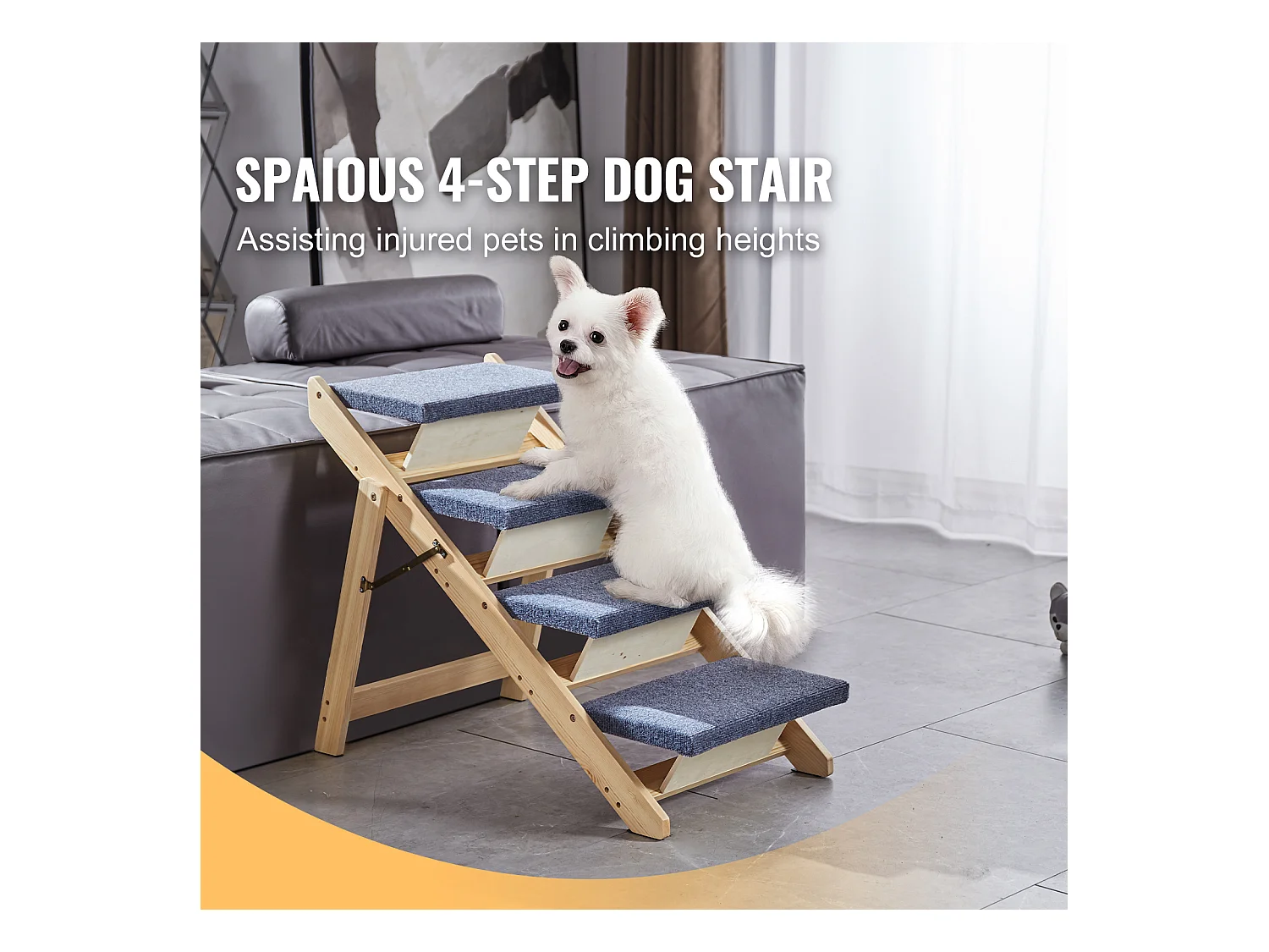 Escaliers pour Chiens, SucceBuy Pet Step Escalier en Bois Pliable pour Animaux de Compagnie à 4 Marches 2 en 1, 68 kg