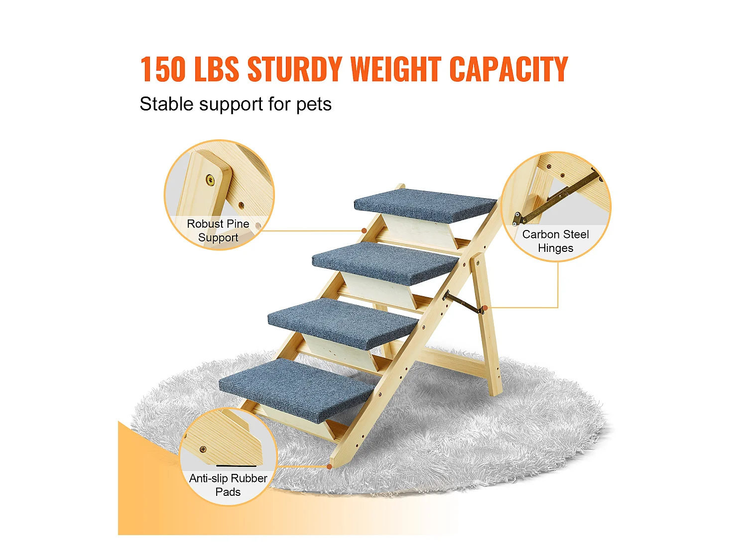 Escaliers pour Chiens, SucceBuy Pet Step Escalier en Bois Pliable pour Animaux de Compagnie à 4 Marches 2 en 1, 68 kg