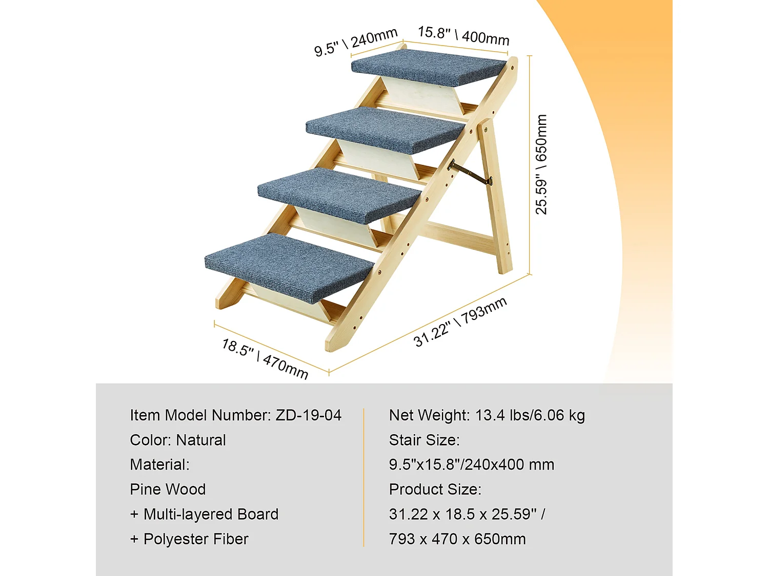 Escaleras para Perros SucceBuy Pet Step de 4 Escalones, 2 en 1, Plegables, de Madera, 68 kg