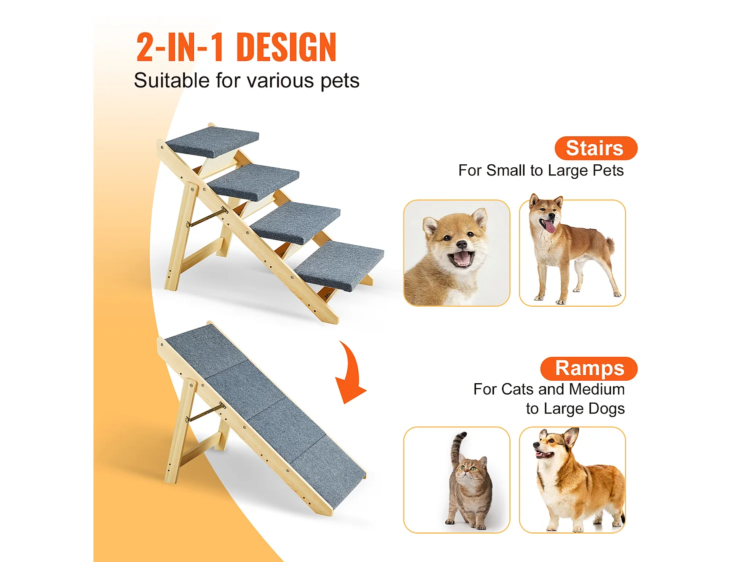 Escaleras para Perros SucceBuy Pet Step de 4 Escalones, 2 en 1, Plegables, de Madera, 68 kg