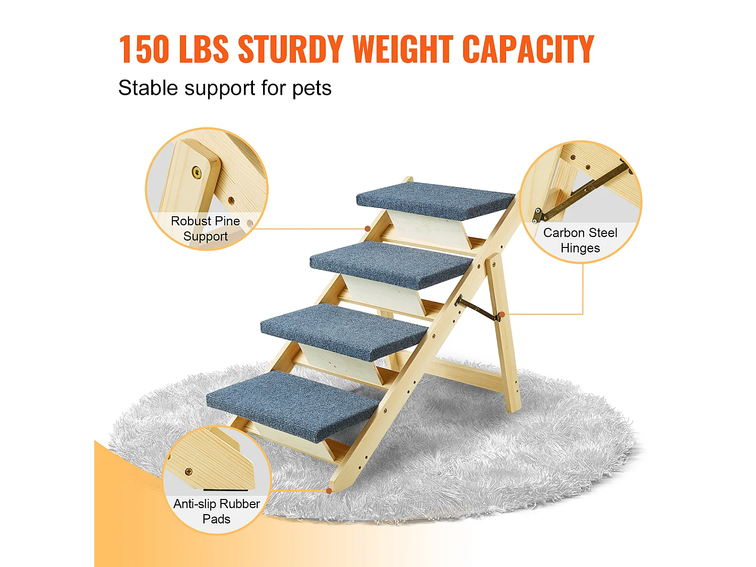 Escaleras para Perros SucceBuy Pet Step de 4 Escalones, 2 en 1, Plegables, de Madera, 68 kg