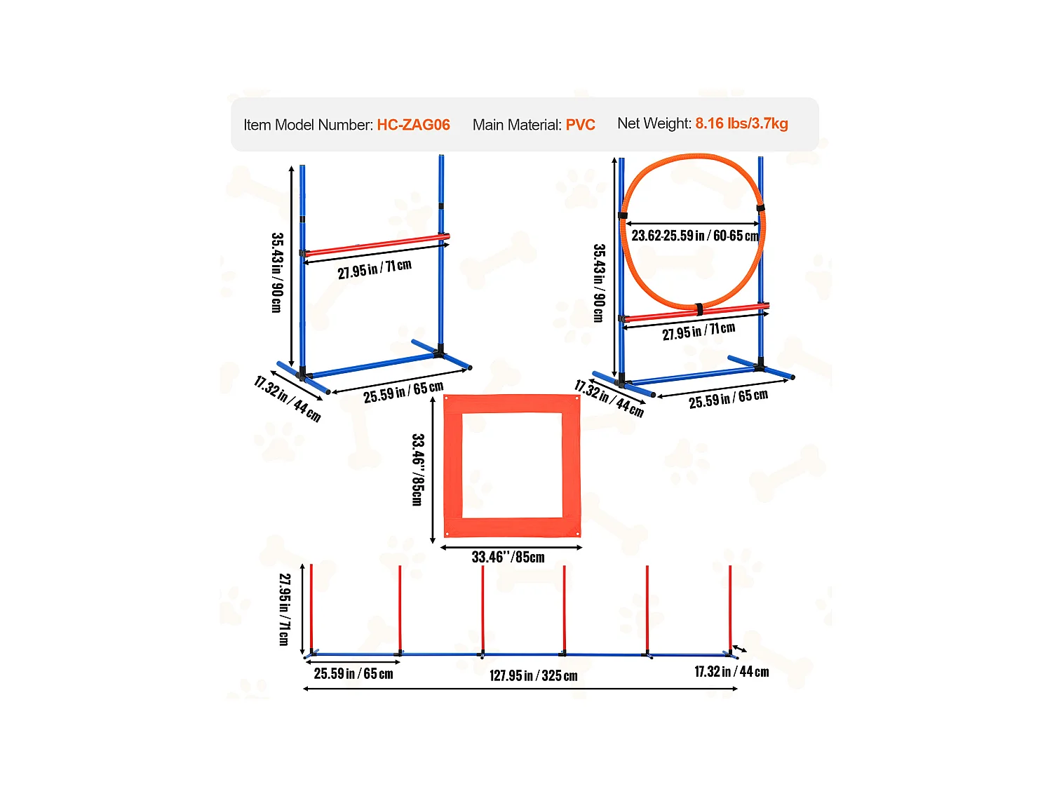 Kit d'Agilité, SucceBuy Dog Agility Training Equipment, Ensemble de 4 Pièces avec Haies, Cercau de Saut et Boîte de Pause