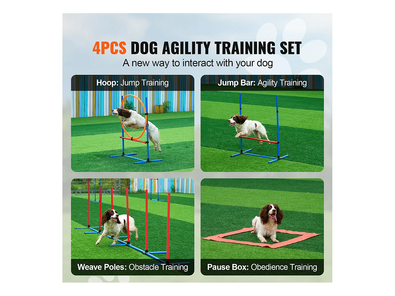 Kit d'Agilité, SucceBuy Dog Agility Training Equipment, Ensemble de 4 Pièces avec Haies, Cercau de Saut et Boîte de Pause