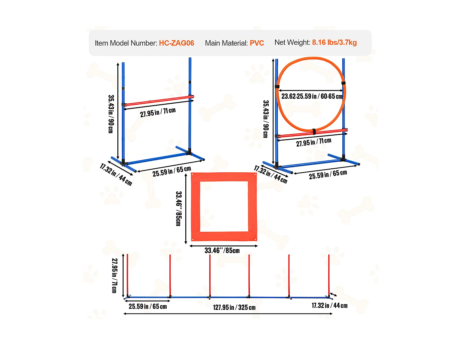 Kit d'Agilité, SucceBuy Dog Agility Training Equipment, Ensemble de 4 Pièces avec Haies, Cercau de Saut et Boîte de Pause