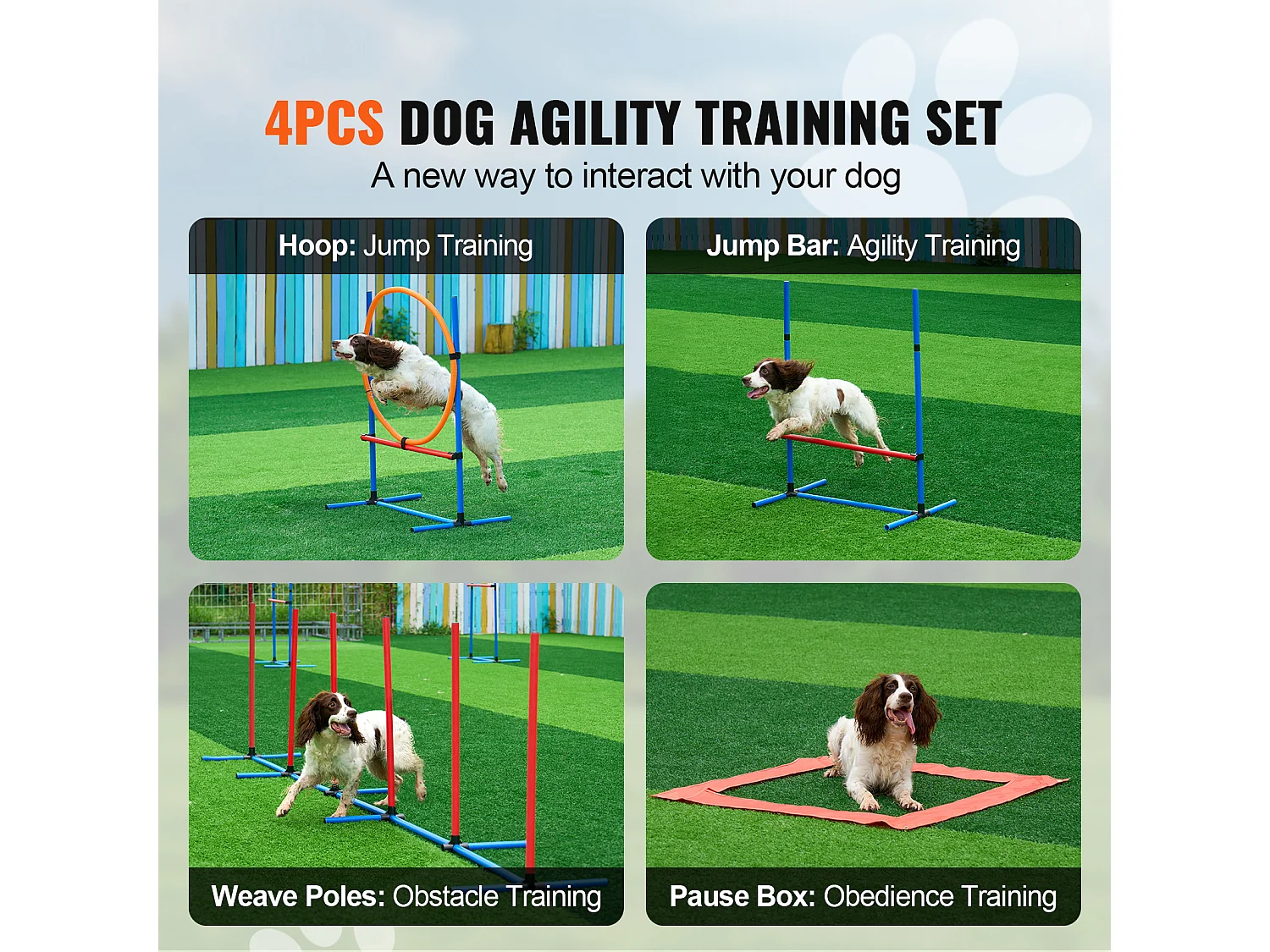 Kit d'Agilité, SucceBuy Dog Agility Training Equipment, Ensemble de 4 Pièces avec Haies, Cercau de Saut et Boîte de Pause