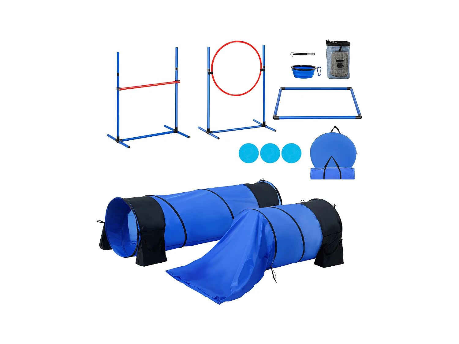 Kit d'Agilité, SucceBuy Dog Agility Training Equipment, Ensemble de 7 Pièces avec Haies, 2 Tunnels et Cercau de Saut