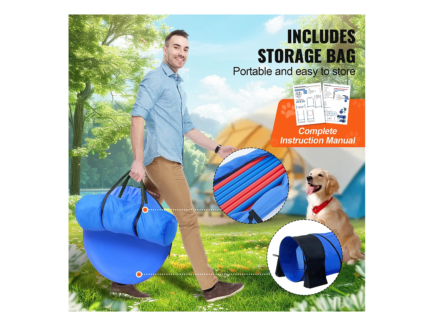 Kit d'Agilité, SucceBuy Dog Agility Training Equipment, Ensemble de 7 Pièces avec Haies, 2 Tunnels et Cercau de Saut