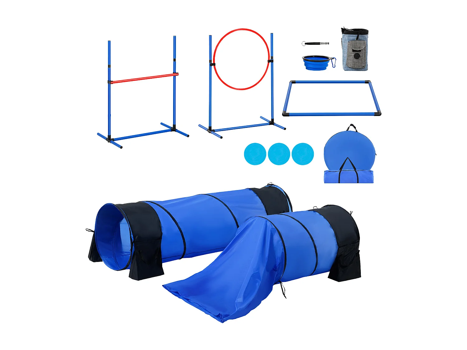 Kit d'Agilité, SucceBuy Dog Agility Training Equipment, Ensemble de 7 Pièces avec Haies, 2 Tunnels et Cercau de Saut