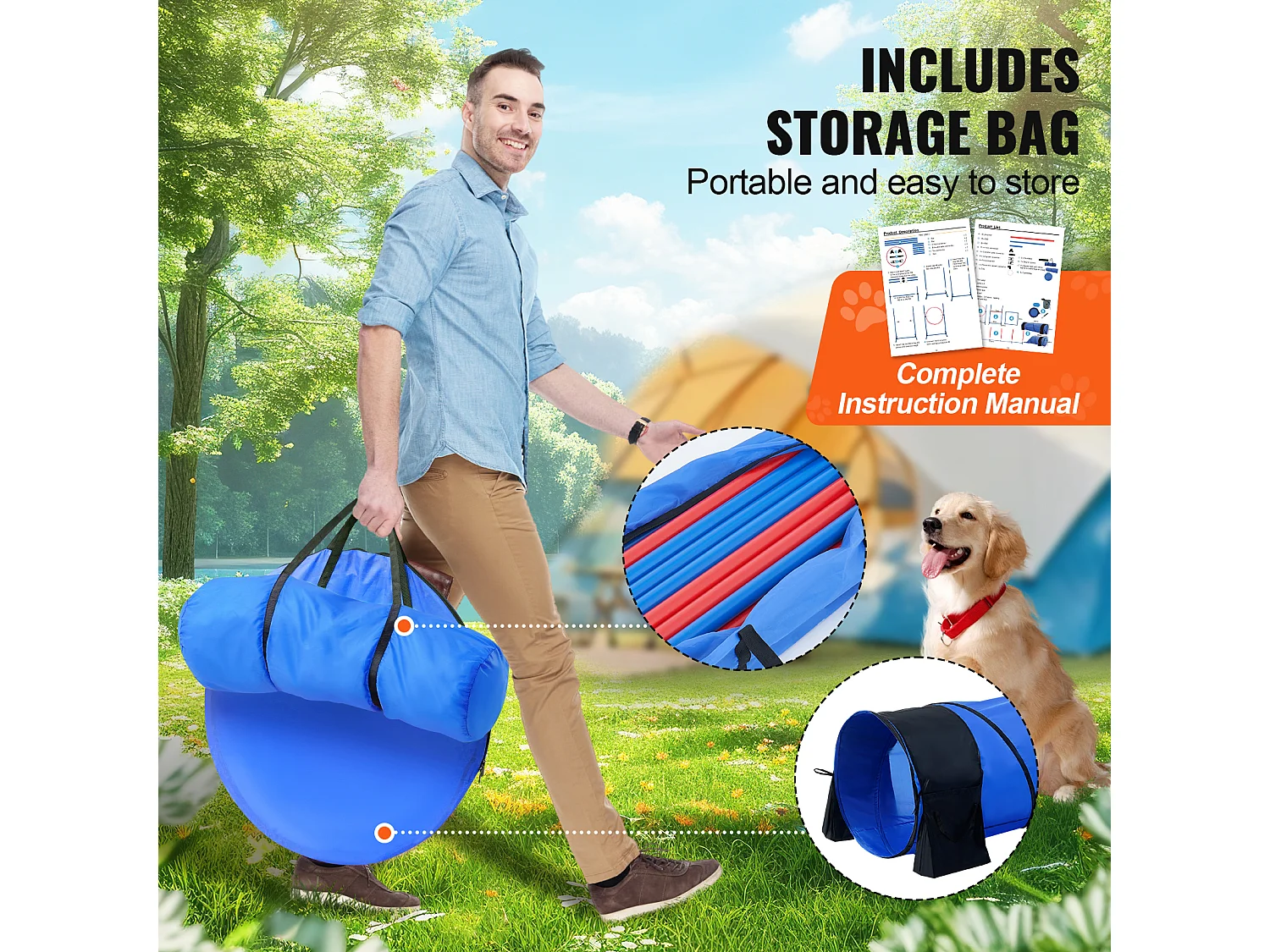 Kit d'Agilité, SucceBuy Dog Agility Training Equipment, Ensemble de 7 Pièces avec Haies, 2 Tunnels et Cercau de Saut