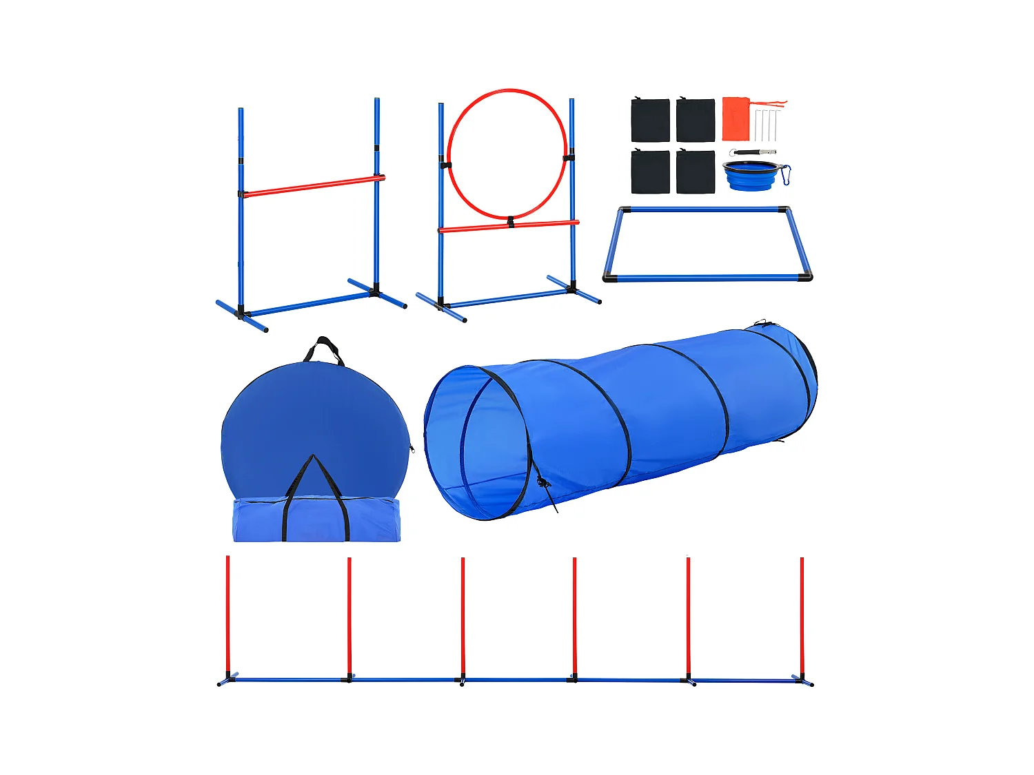 Kit d'Agilité, SucceBuy Dog Agility Training Equipment, Ensemble de 5 Pièces avec Tunnel de Haies et Cercau de Saut