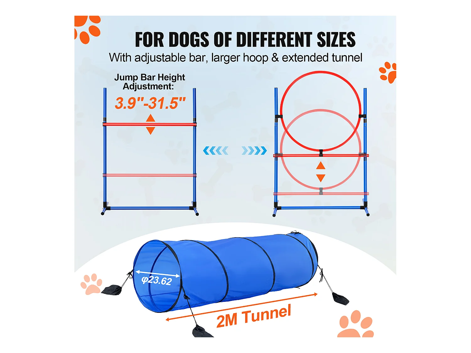 Kit d'Agilité, SucceBuy Dog Agility Training Equipment, Ensemble de 5 Pièces avec Tunnel de Haies et Cercau de Saut