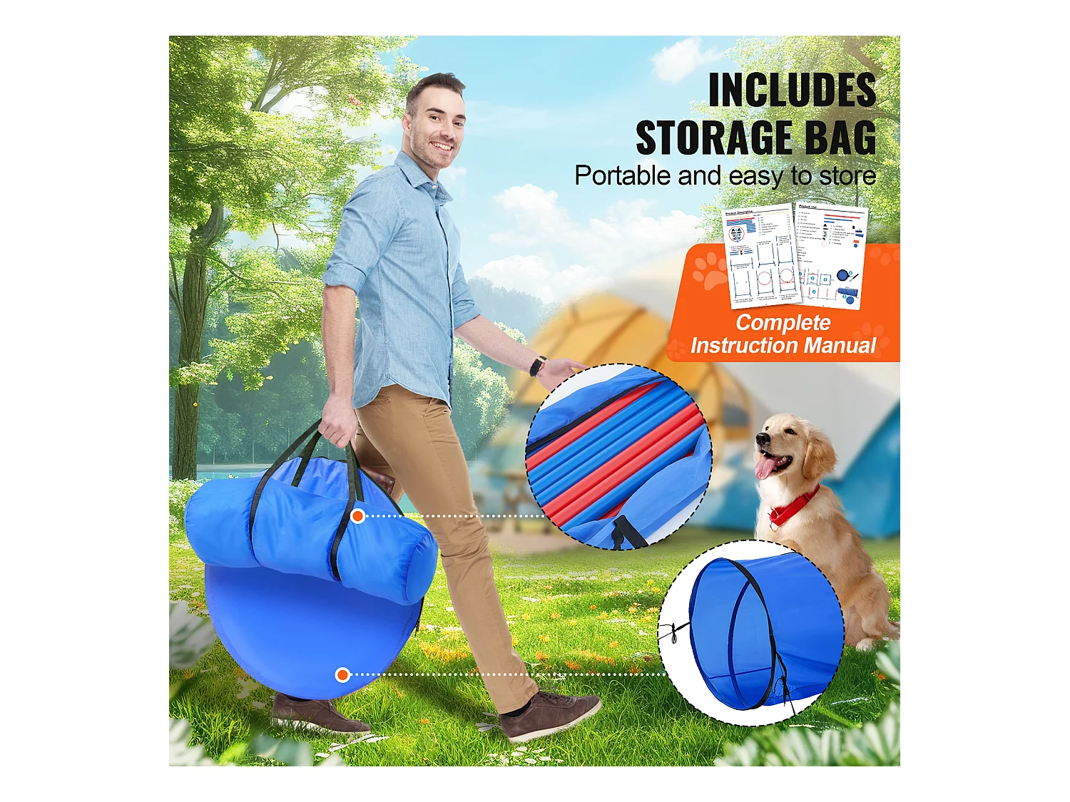 Kit per l'Agilità, SucceBuy Attrezzatura per l'Addestramento all'Agilità del Cane, Set da 5 Pezzi con Tunnel per Ostacoli e Cerchio per Saltare