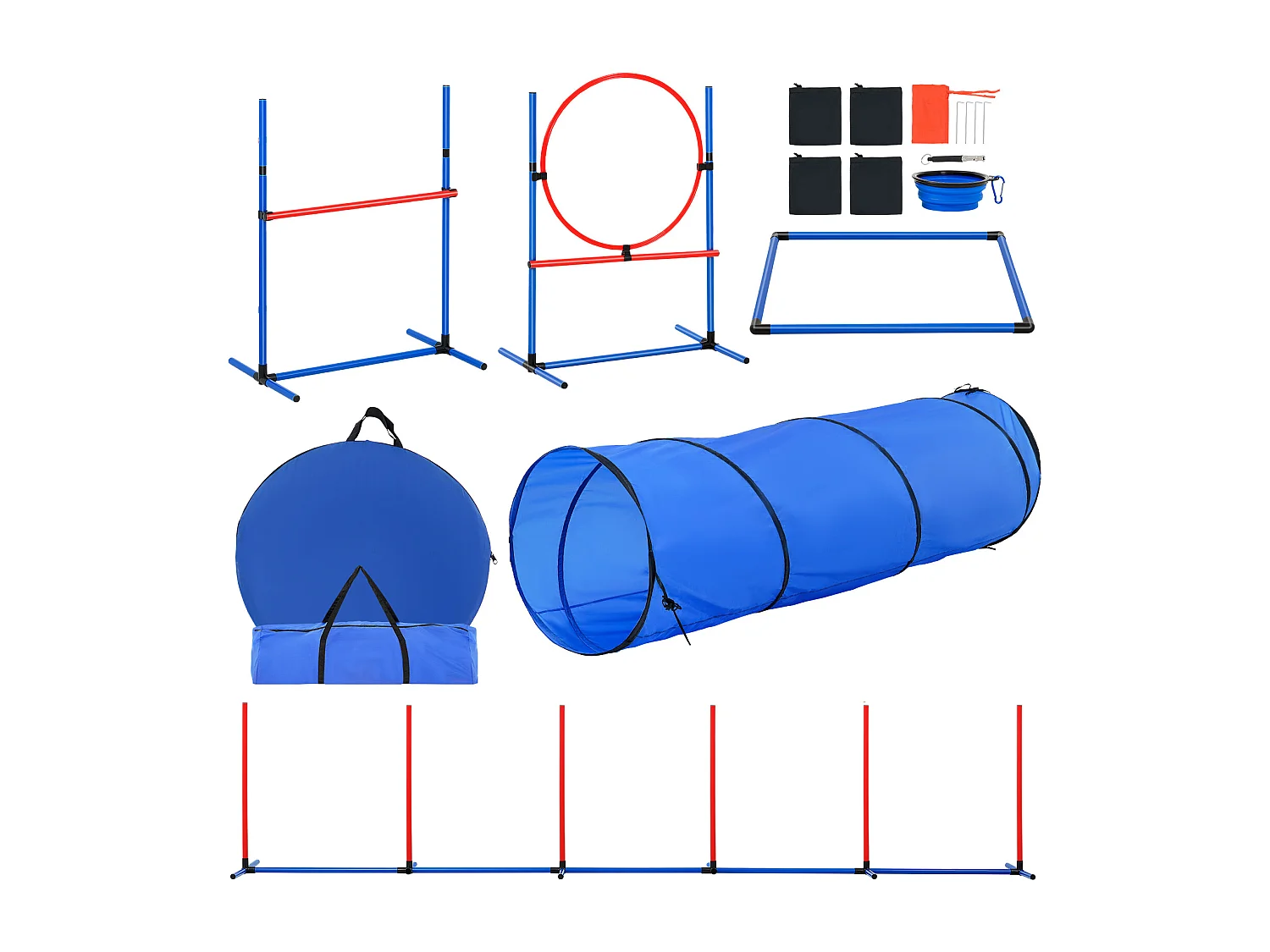 Agility-Set, SucceBuy Hunde-Agility-Trainingsausrüstung, 5-teiliges Set mit Hürdentunnel und Springreifen