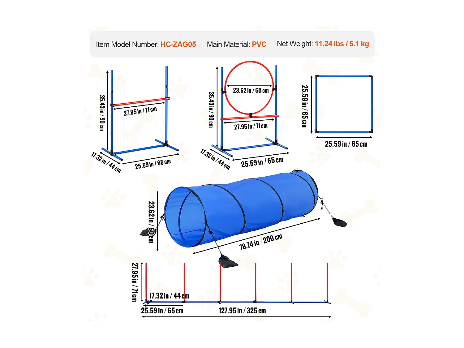 Agility-Set, SucceBuy Hunde-Agility-Trainingsausrüstung, 5-teiliges Set mit Hürdentunnel und Springreifen