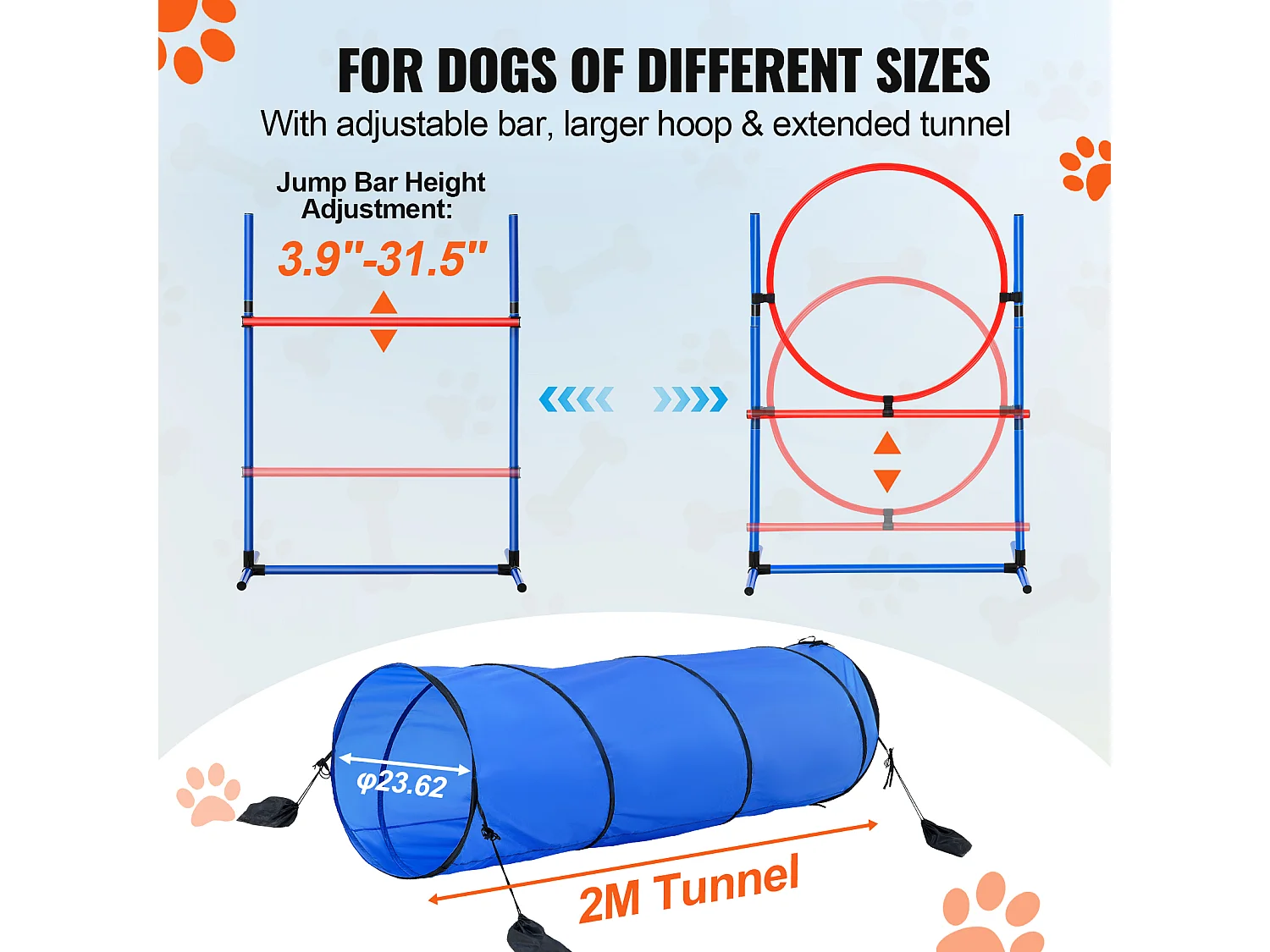 Agility-Set, SucceBuy Hunde-Agility-Trainingsausrüstung, 5-teiliges Set mit Hürdentunnel und Springreifen