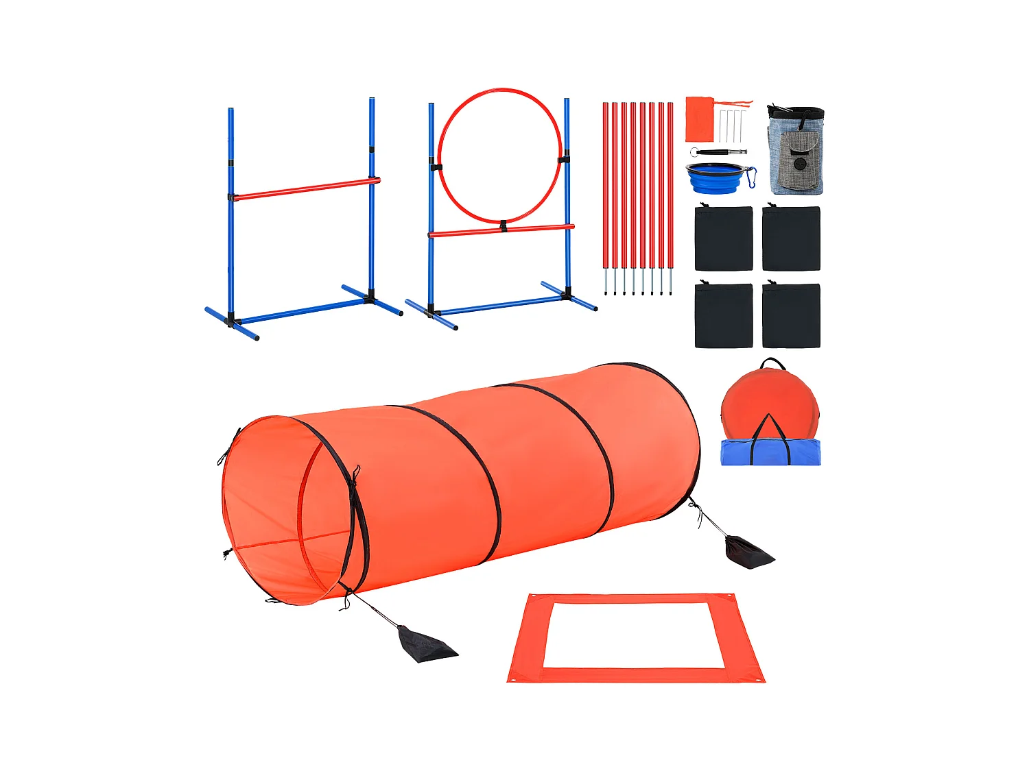 Kit d'Agilité, SucceBuy Dog Agility Training Equipment, Ensemble Combiné de 5 Pièces avec Tunnel de Clôture