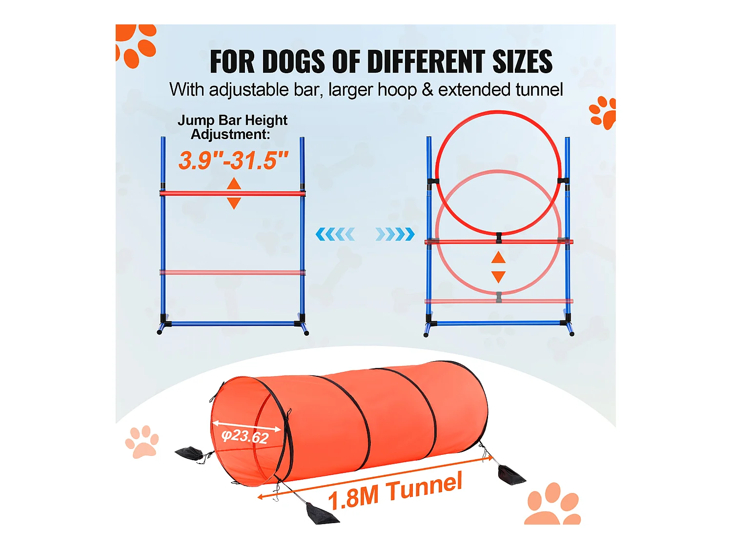 Kit d'Agilité, SucceBuy Dog Agility Training Equipment, Ensemble Combiné de 5 Pièces avec Tunnel de Clôture