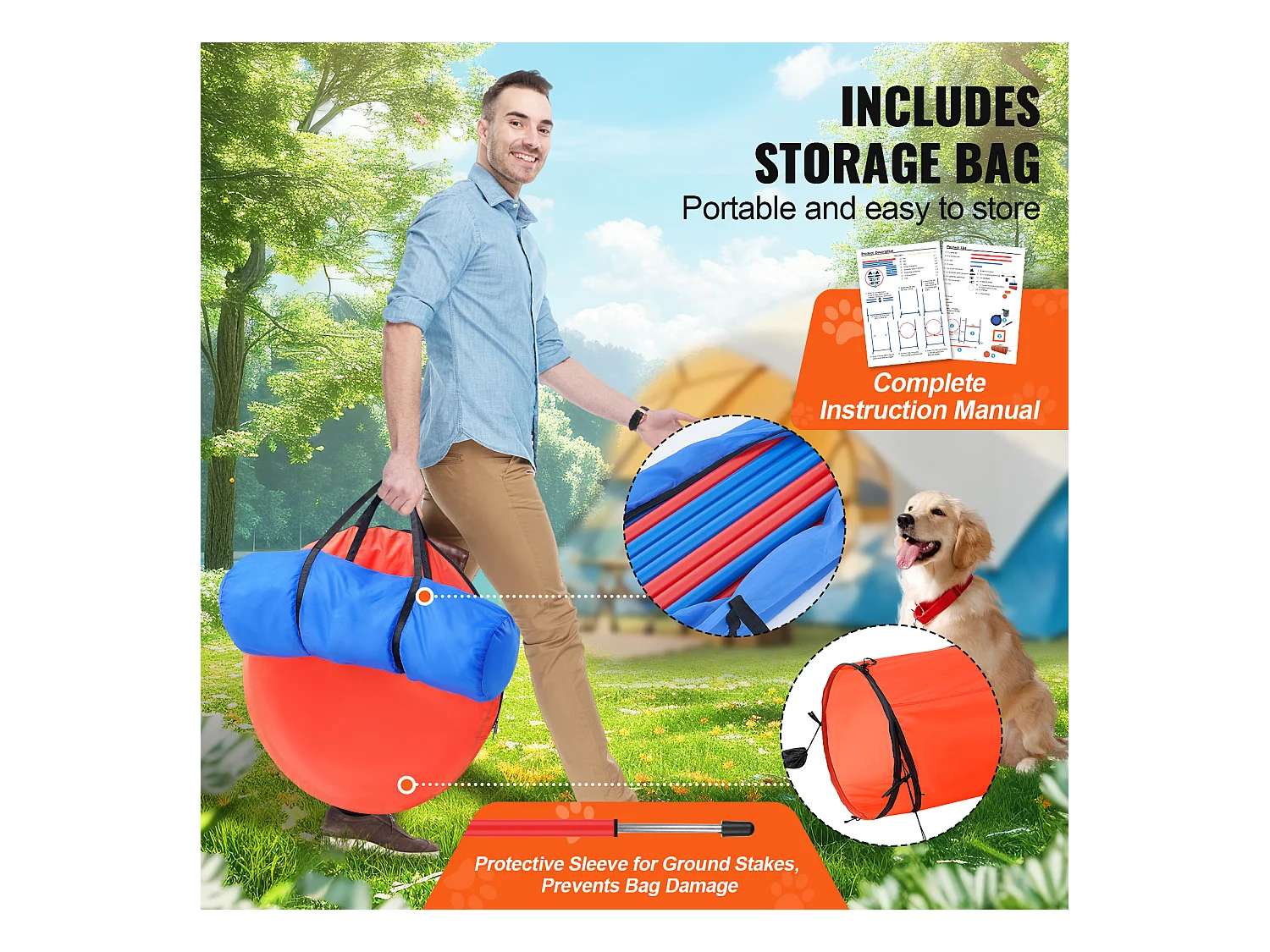 Kit d'Agilité, SucceBuy Dog Agility Training Equipment, Ensemble Combiné de 5 Pièces avec Tunnel de Clôture