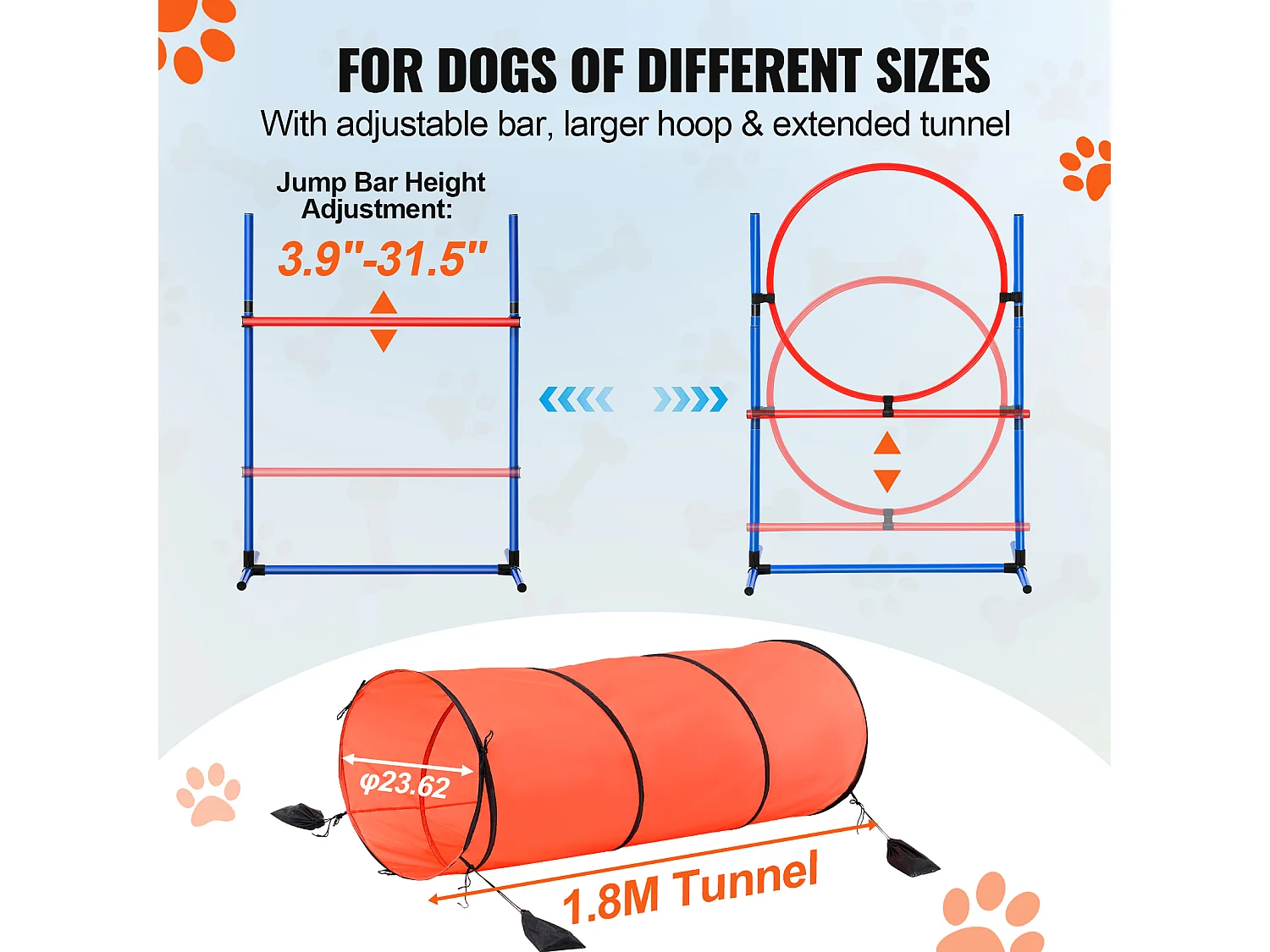 Kit d'Agilité, SucceBuy Dog Agility Training Equipment, Ensemble Combiné de 5 Pièces avec Tunnel de Clôture