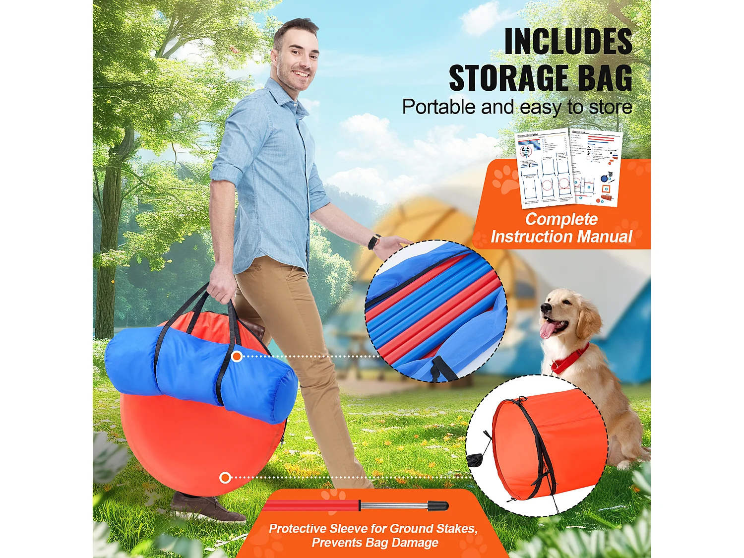 Kit d'Agilité, SucceBuy Dog Agility Training Equipment, Ensemble Combiné de 5 Pièces avec Tunnel de Clôture