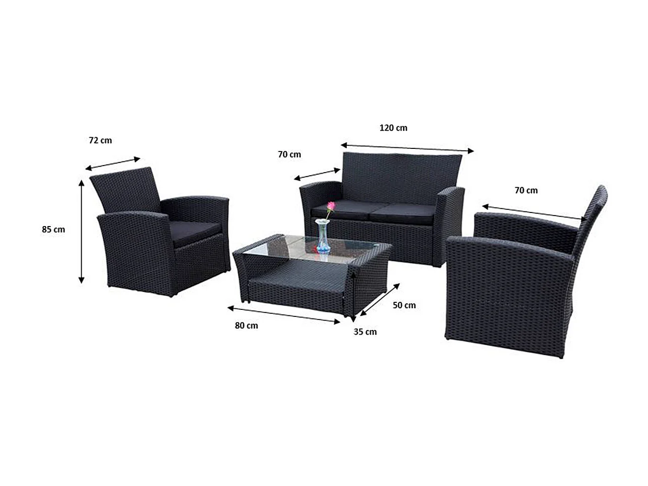 Tuinmeubelset Firenze 4 zits Zwart