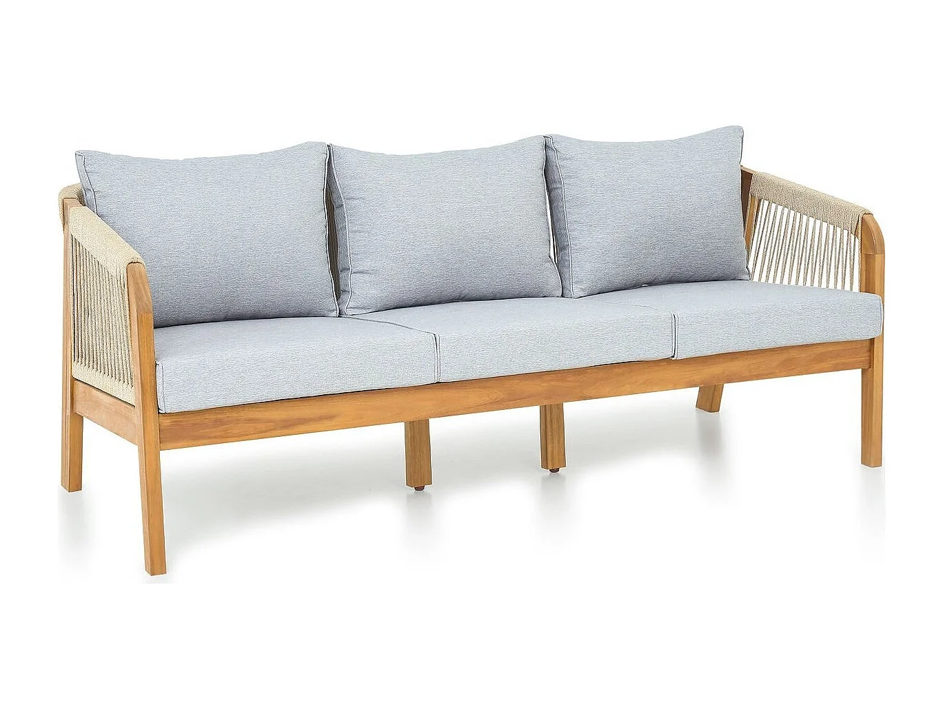 Salon de jardin 8 places en bois FSC - 2 Canapés 3 pl., 2 fauteuils et table basse - gris chiné - Symi