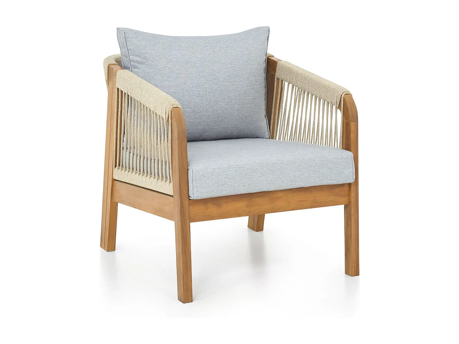 Salon de jardin 8 places en bois FSC - 2 Canapés 3 pl., 2 fauteuils et table basse - gris chiné - Symi