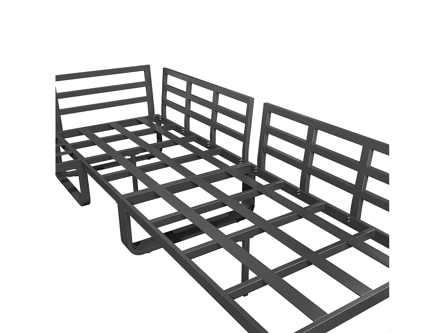 Salon de jardin cadre en fer galvanisé - 2 canapés modulables 2 places, 1 canapé simple et 2 table basses, gris