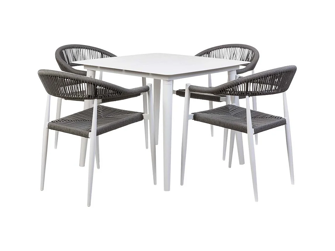 Table et 4 chaises multicolore, table : 90x90x74.chaises(4) : 56x60x78