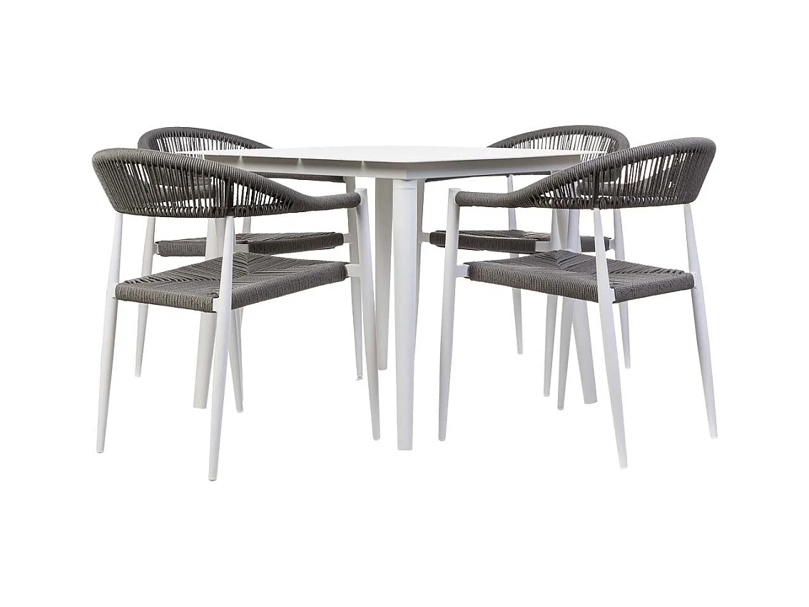 Table et 4 chaises multicolore, table : 90x90x74.chaises(4) : 56x60x78