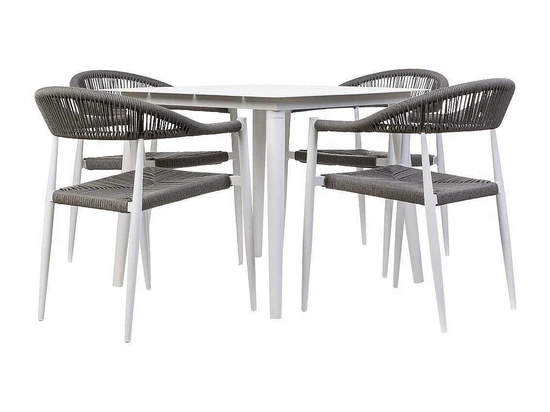 Mesa e 4 cadeiras branca e cinzenta, mesa: 90x90x74, cadeira (4): 56x60x78h cm