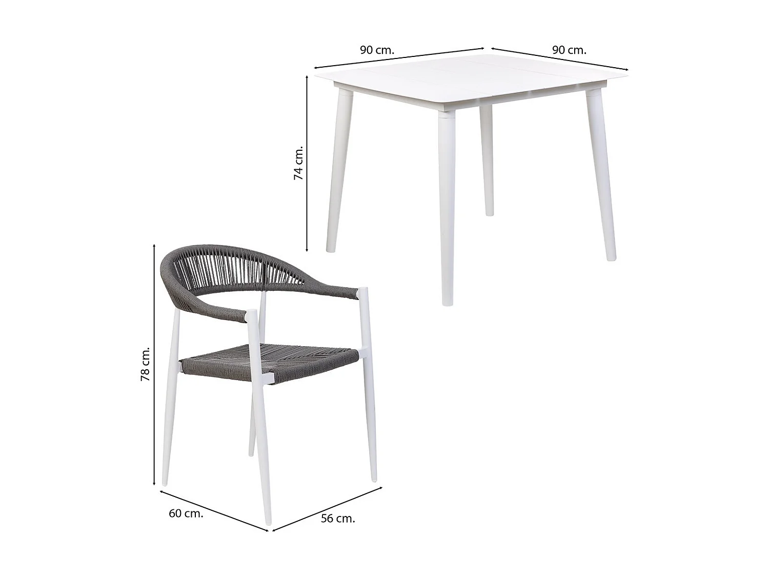 Set tavolo e 4 sedie multicolore, tavolo: 90x90x74.sedia(4): 56x60x78