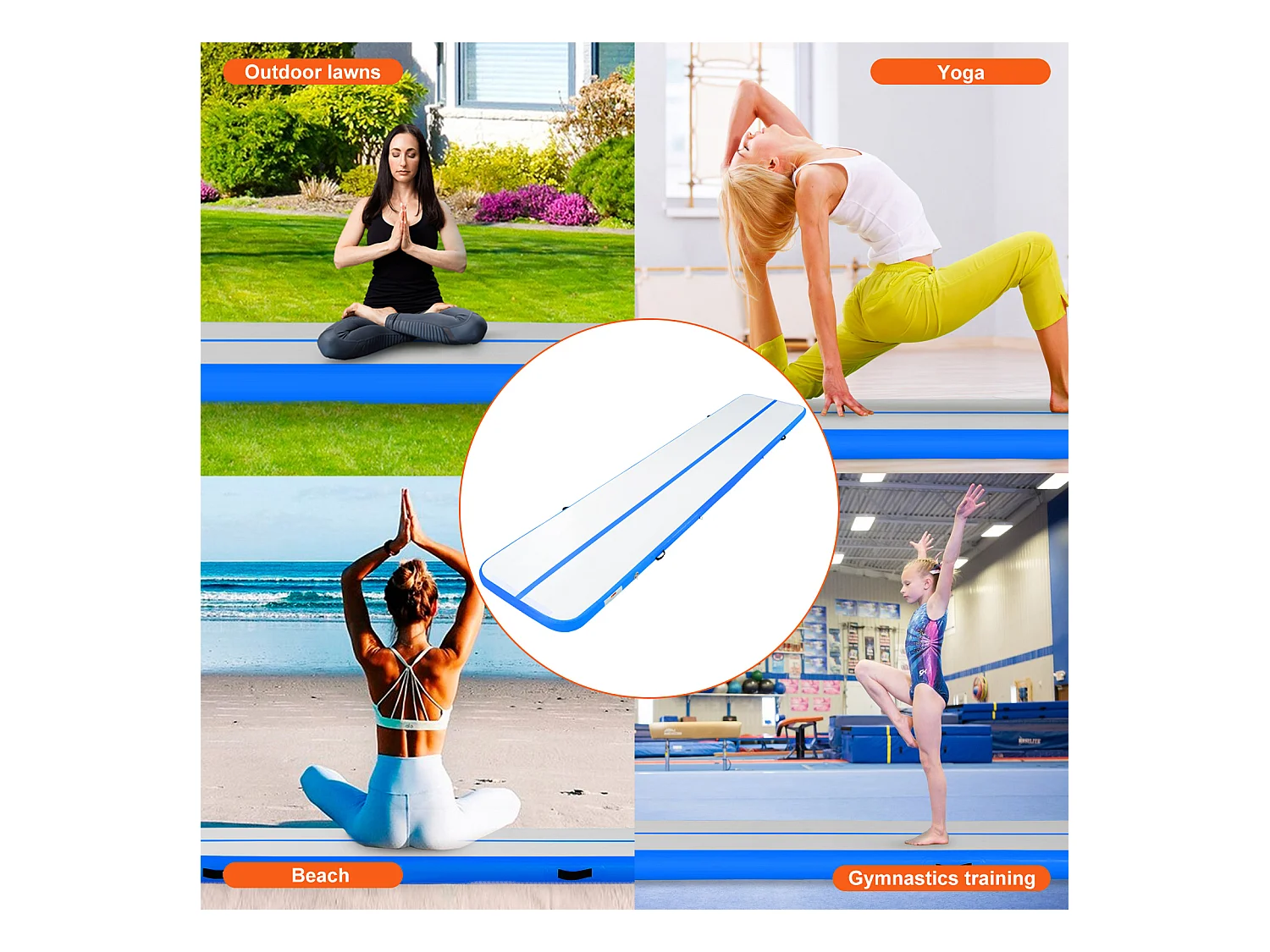 Tapis de Gymnastique SucceBuy 4,9 m, Gonflable 10 cm Épaisseur, Bleu, avec Pompe pour Tumbling