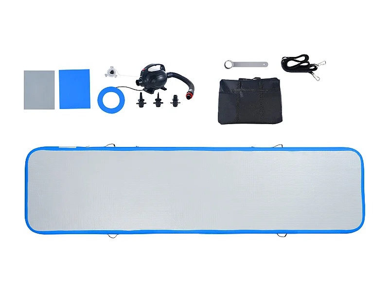 Tapis de Gymnastique SucceBuy 4m, Gonflable 10 cm Épaisseur, Bleu, avec Pompe Électrique