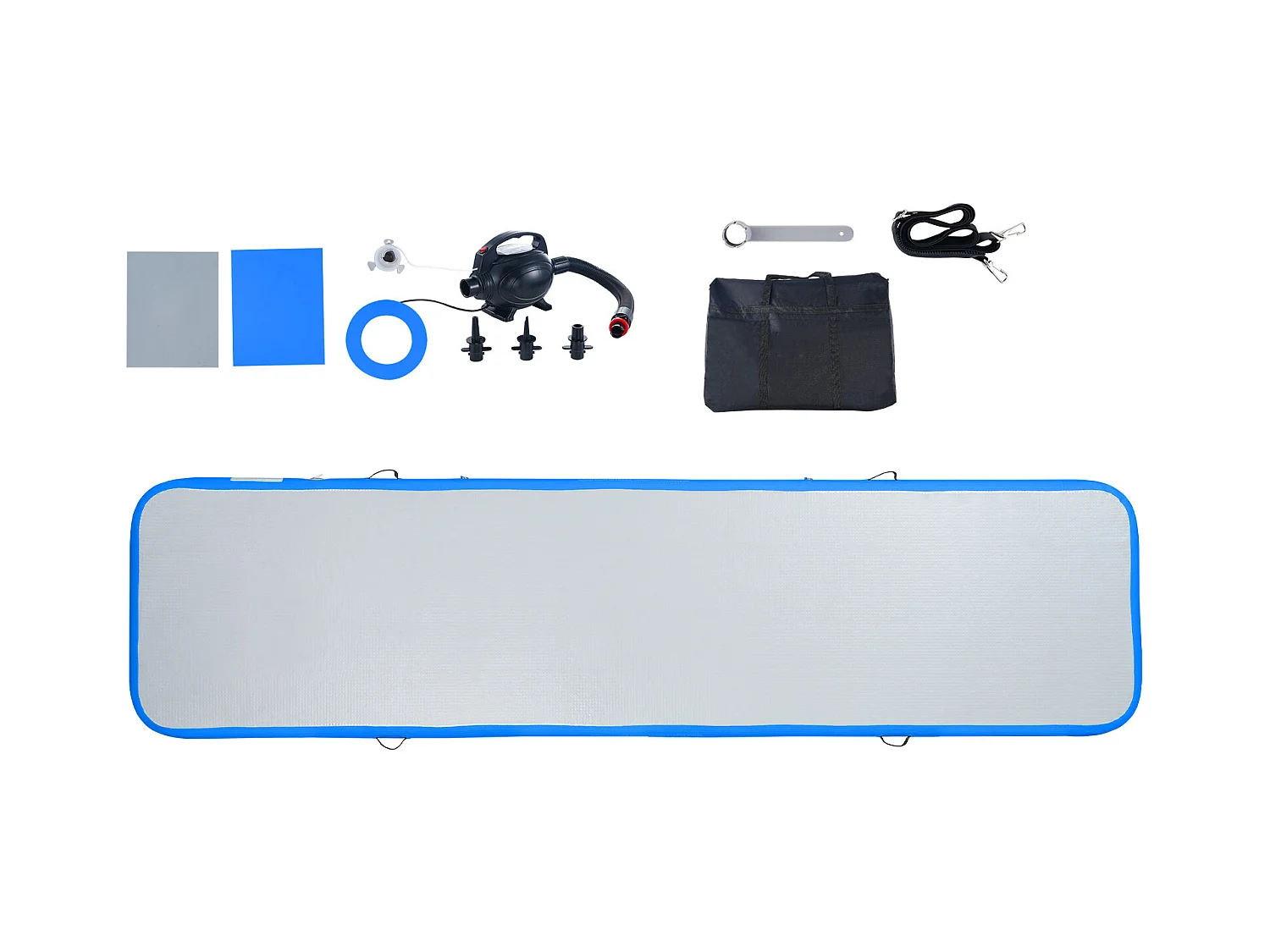 Tapis de Gymnastique SucceBuy 4m, Gonflable 10 cm Épaisseur, Bleu, avec Pompe Électrique