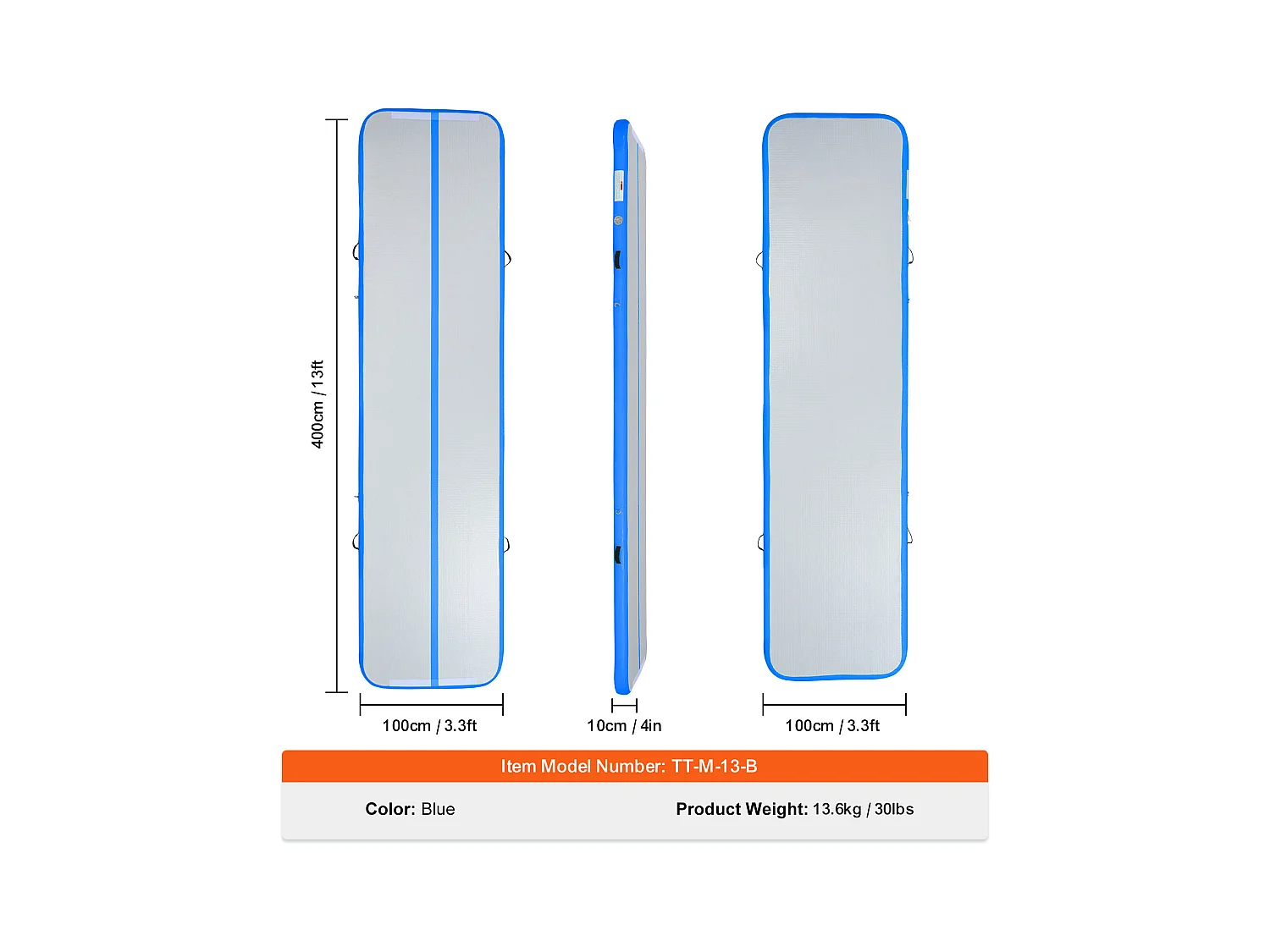 Gymnastikmatte SucceBuy 4m, inflatierbar 10 cm Dicke, Blau, mit Elektrische Pumpe