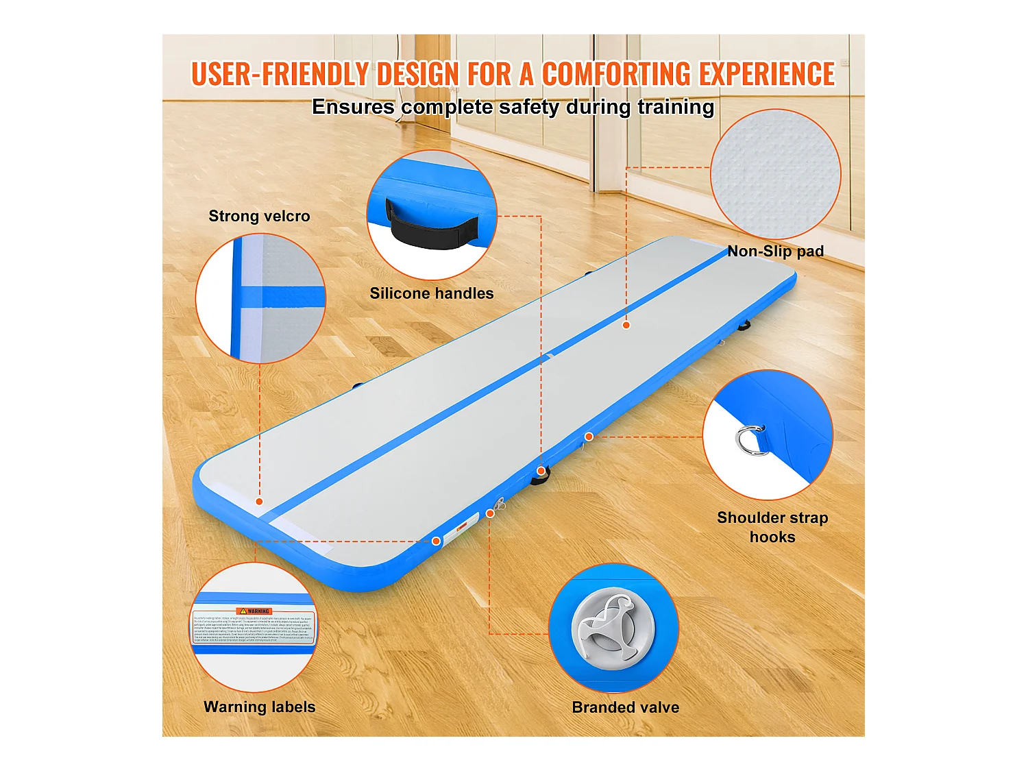 Gymnastikmatte SucceBuy 4m, inflatierbar 10 cm Dicke, Blau, mit Elektrische Pumpe