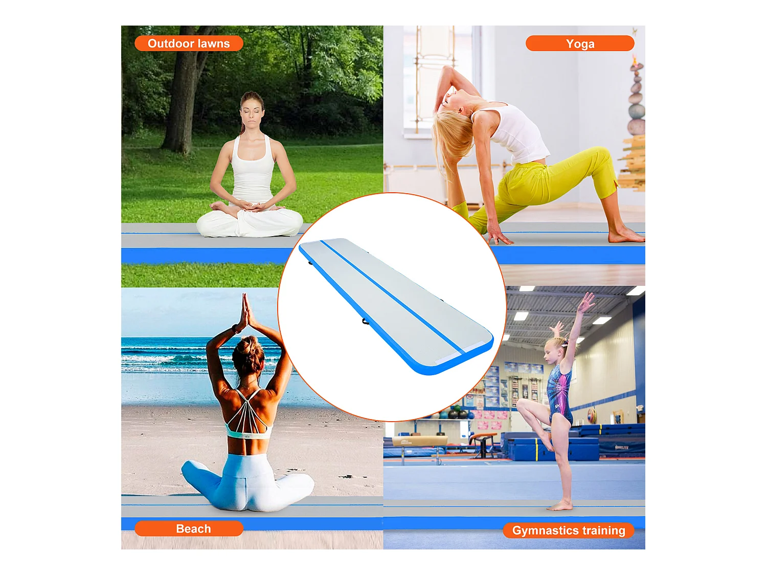 Gymnastikmatte SucceBuy 4m, inflatierbar 10 cm Dicke, Blau, mit Elektrische Pumpe