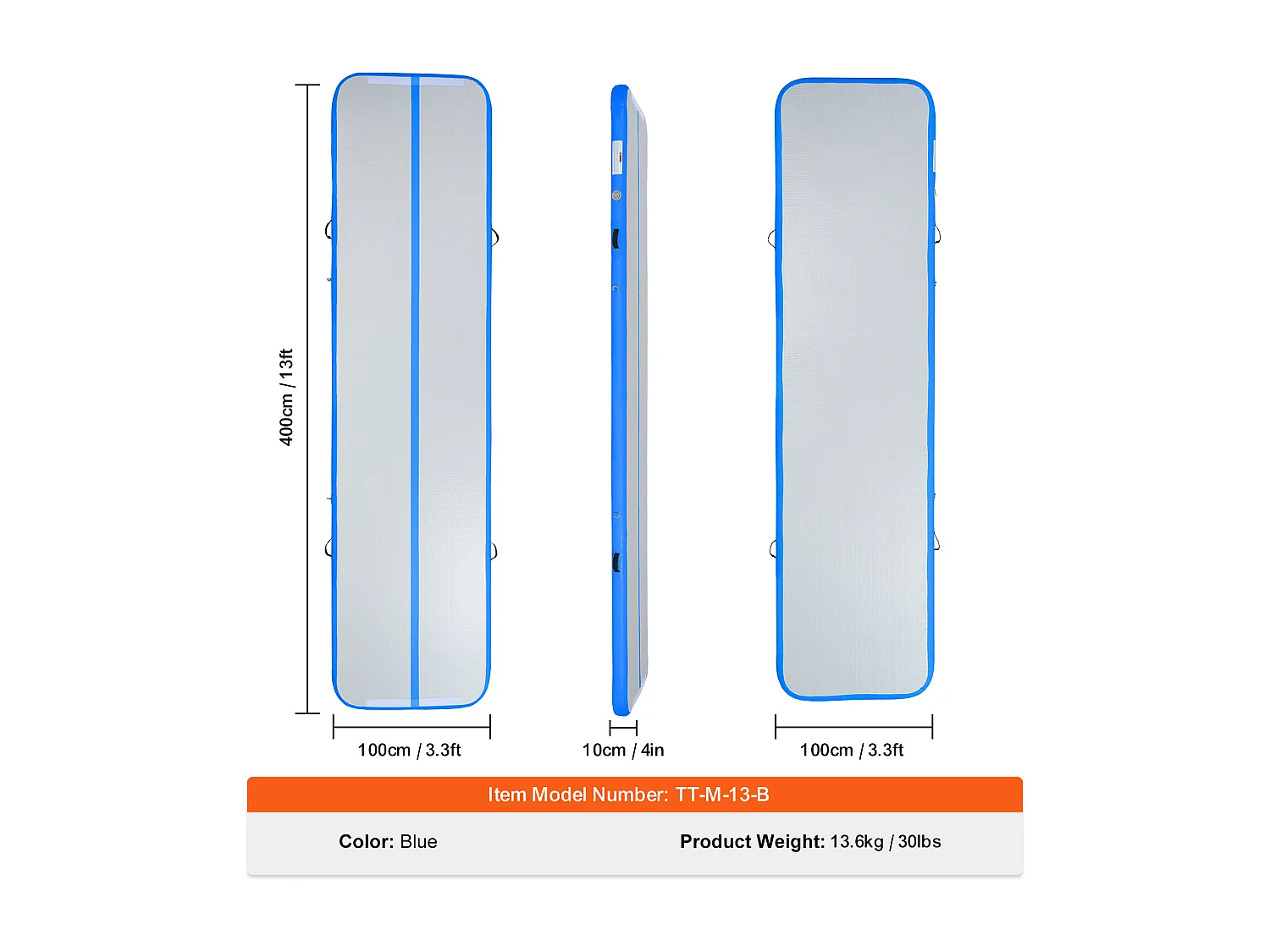 Tapis de Gymnastique SucceBuy 4m, Gonflable 10 cm Épaisseur, Bleu, avec Pompe Électrique