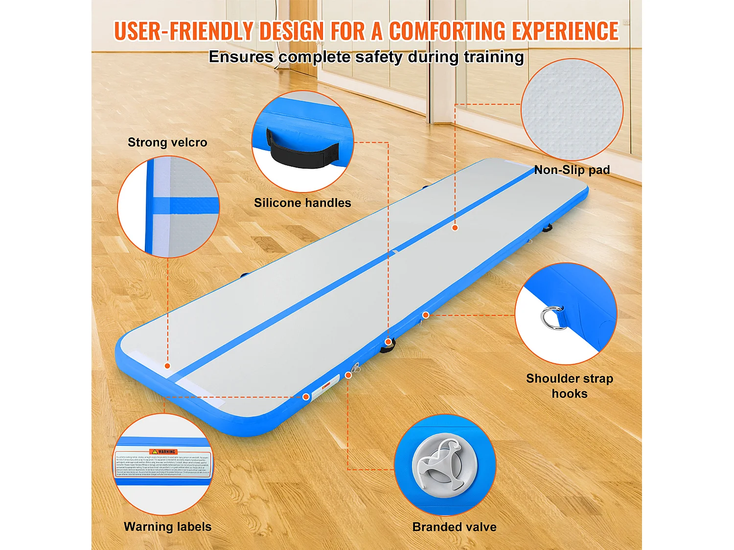 Tapis de Gymnastique SucceBuy 4m, Gonflable 10 cm Épaisseur, Bleu, avec Pompe Électrique