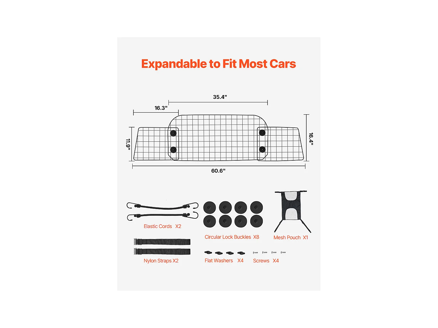 Sécurité Barre Réglable pour Chien SucceBuy Barrière de Sécurité pour Chien - 89.9 à 153.9 cm (35,4 à 60,6 Pouces) Réglable pour Camions et VUS